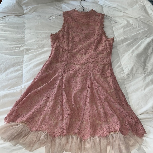 Dresses & Skirts - Pink & Nude Crochet Mock Neck Sleeveless Dress